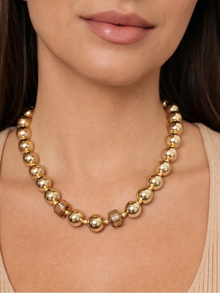 Anne Klein Gold Tone Beaded Necklace Chunky Statement Minimalist Luxe